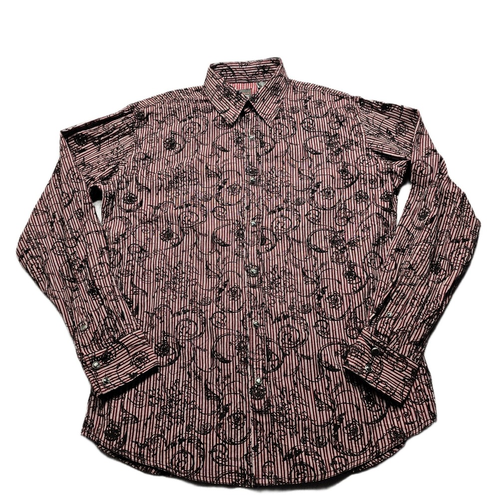 Men's Y2K button up shirt medium Vintage J. Ferrar Red & Black Paisley striped